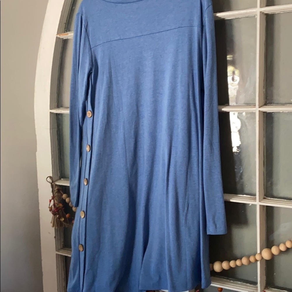 Slate blue tunic tee with faux buttons